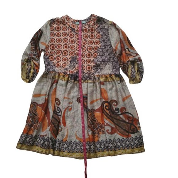 Karlie Women's Flowy Roll Tab Sleeve Multicolor Print Button Front Dress Small - Picture 5 of 10